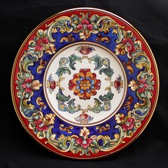 a colorful plate with a floral design