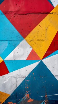 a colorful wall with triangles