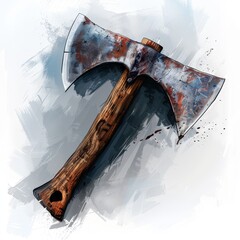 a drawing of a rusty axe