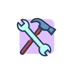 Wrench and hammer thin line icon. Spanner, metal, work outline sign. Repair and maintenance concept. Vector illustration symbol element for web design and apps