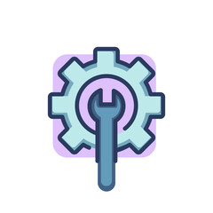 Wrench and gear thin line icon. Machinery, cogwheel, mechanism outline sign. Repair and maintenance concept. Vector illustration symbol element for web design and apps