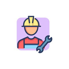 Wrench and technician thin line icon. Builder, uniform, workman outline sign. Repair and maintenance concept. Vector illustration symbol element for web design and apps