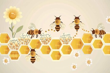 Honey bee life cycle stages from egg to adult, educational illustration for beekeeping and biology - obrazy, fototapety, plakaty