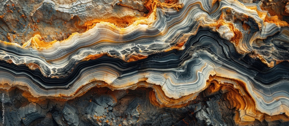 Poster detailed close-up of a rock displaying an intricate swirl pattern on its surface texture.