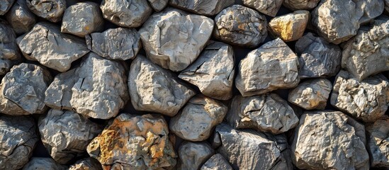 A cluster of assorted rocks closely placed next to each other forming a stack. - obrazy, fototapety, plakaty