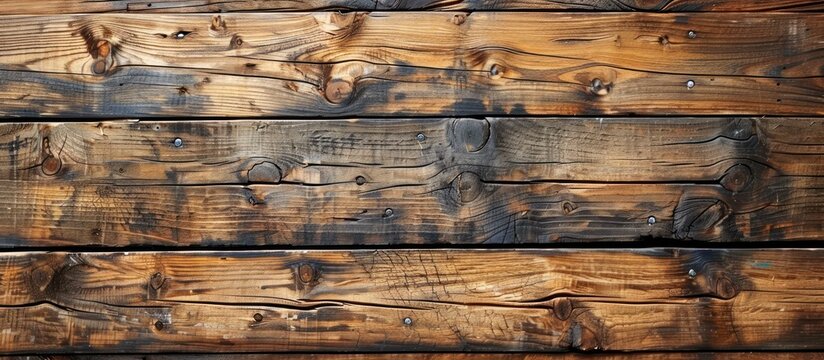 Detailed view of horizontal wooden planks forming a rustic wall, showcasing the natural grain and texture of the wood.