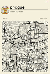 Poster map city Prague, Czech Republic . Map, vector, illustration, design.