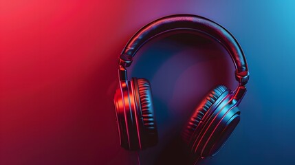 Red headphones isolated against a red background