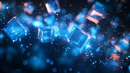 vector abstract background of glowing square crystals on blue.