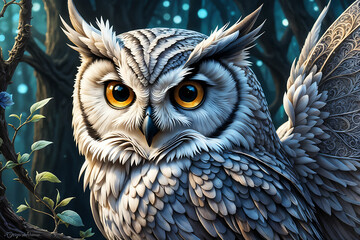 great horned owl, Generative AI  - obrazy, fototapety, plakaty