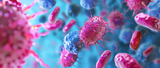 Immune cells swarming to defend against bacterial invasion - obrazy, fototapety, plakaty