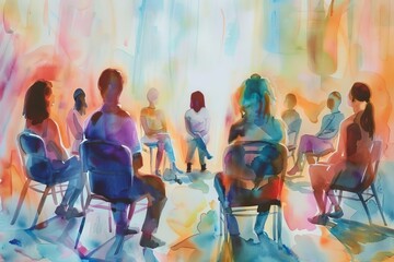 Group Therapy Session, Mental Health Concepts Watercolor Painting Illustration - obrazy, fototapety, plakaty