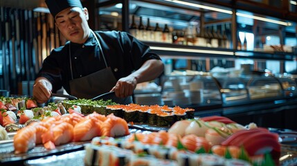 chef preparing sushi in an all inclusive restaurant
