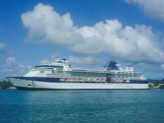 Modern luxury family cruiseship cruise ship liner Summit in port of St. Lucia during summer Caribbean tropical island cruising
