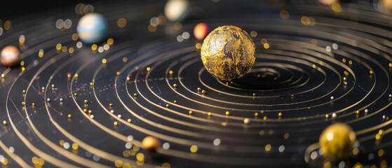 Solar system model with interactive learning points, astronomy education - obrazy, fototapety, plakaty