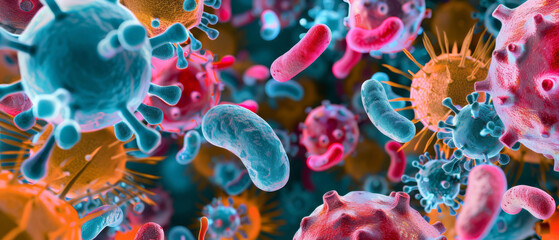 The vibrant chaos of an immune response to bacterial infection - obrazy, fototapety, plakaty
