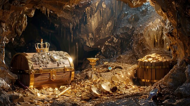 An underground cave with golden treasures.