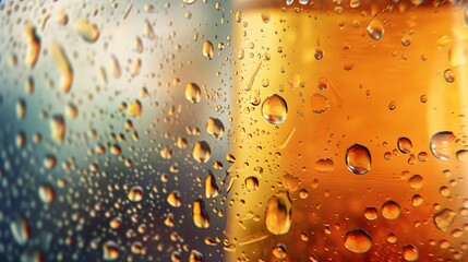 Drops of water on a glass of beer.