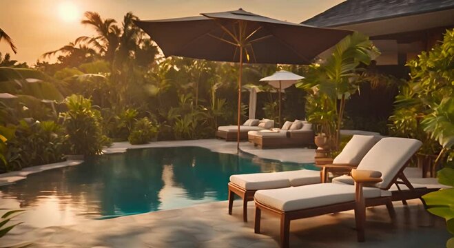 The Perfect End to a Perfect Day, Relaxing by the Pool as the Sun Dips Below the Horizon