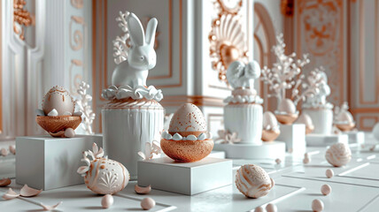 easter in beautiful style on white background. 3d vector creative illustration. Abstract floral art background vector. Floral ornament.