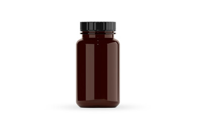Empty brown glass supplement bottle for medicine, transparent background