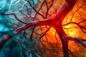 colorful blood vessel inside human body in glowing light