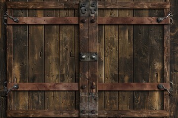 a wooden door with metal hinges