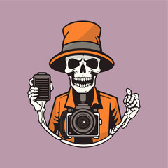 skull photographer flat vecto...