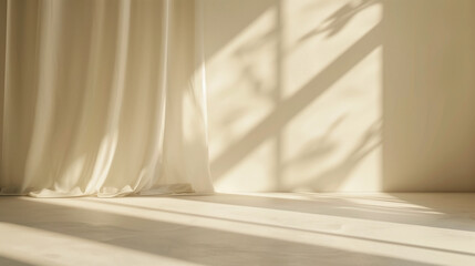 Backlit window with curtains in minimal empty room.
