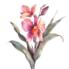 Watercolor clipart of a wild orchid a single