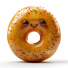 3d cartoon character donut isolated on white background, generative ai