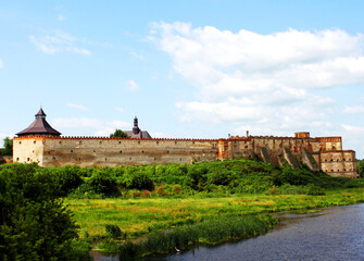 Fototapeta na wymiar Old fortress in Medzhibozh on river bank Southern Bug, Ukraine