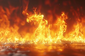 A close-up view of a raging fire with abundant flames