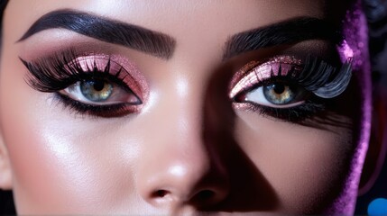 Obraz premium pink eyeliner, purple veil