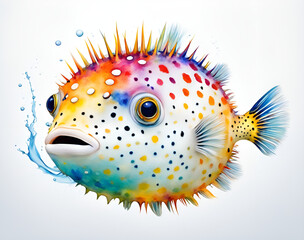 Colorful pufferfish swimming in a colorful background, illustrated by illustrators of tropical fish in the sea
