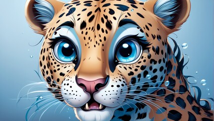   A tight shot of a cheetah's visage featuring blue and black spots