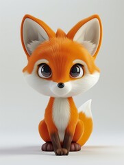 Obraz premium Photorealistic 3D cute cartoon fox, minimalist vibrant design, white background ,3DCG,clean sharp