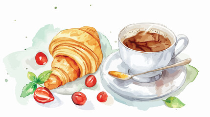 Fresh french breakfast with coffee expresso and cro - obrazy, fototapety, plakaty