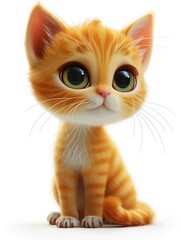 Obraz premium Vibrant 3D minimalist cartoon kitten, cute and photorealistic on a white background ,3DCG,clean sharp
