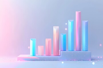 3D render of glass chart showing business growth and financial progress