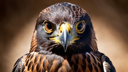 Obraz premium brown-yellow beak, black head, yellow eyes