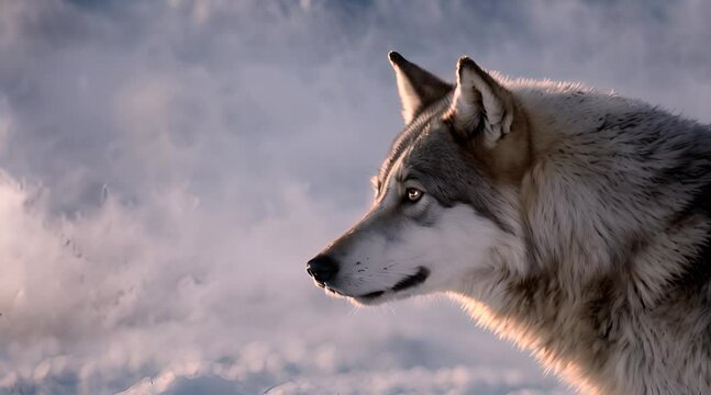 Hunter in the Moonlight, A Wolf, With Fur the Color of Fresh Snow, Stands Alert on a Hilltop Bathed in Moonlight