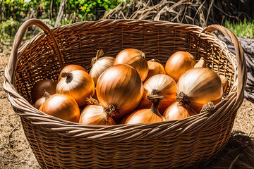 Onions are contained in the basket