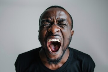 black man is yelling with a fully open mouth