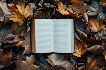 book white empty pages on leaves of autumn concept - obrazy, fototapety, plakaty