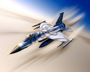 Fototapeta na wymiar Detailed depiction of a fighter plane zooming past at breakneck speed 3d