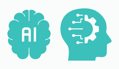 Brain, network, mind, computing. Science, algorithm, knowledge. Artificial intelligence, data, language. Programming, scientist, learning. Icon, vector, illustration