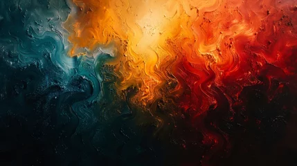 Foto op Plexiglas fiery reds oranges to cool blues greens abstract wallpaper oil paint texture © muhamad