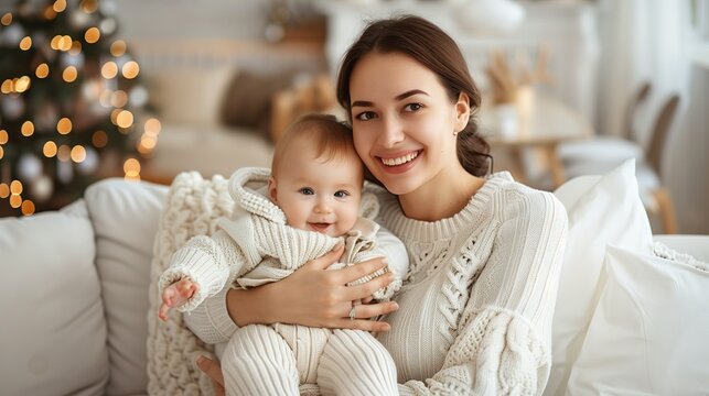 Woman Holding Baby in Arms