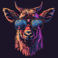 Vector illustration of a goat wearing glasses. Can be used as a print on T-shirts and bags